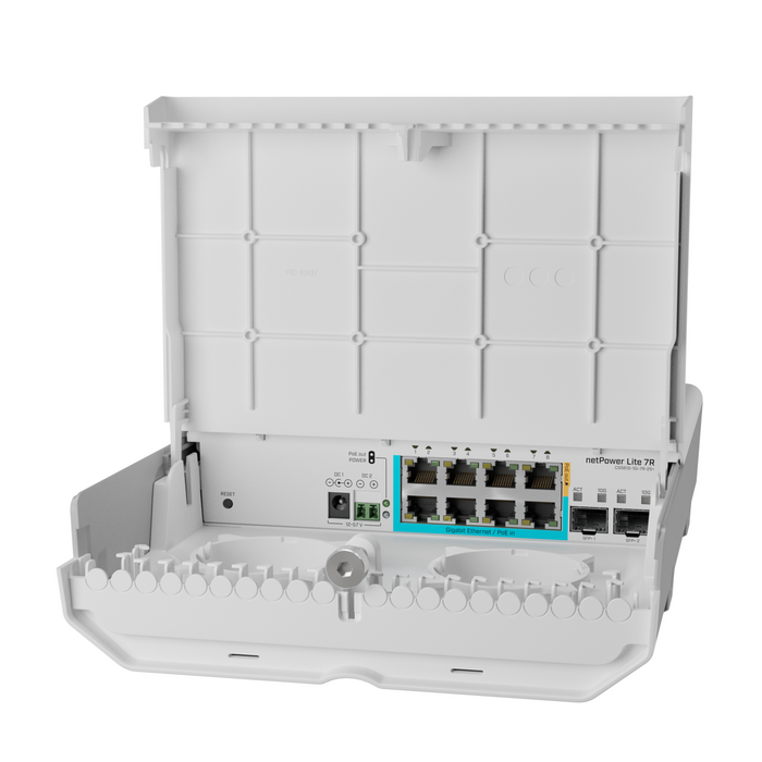 MikroTik netPower Lite 7R Outdoor Reverse PoE Switch with 2x 10G SFP+ [CSS610-1Gi-7R-2S+OUT]
