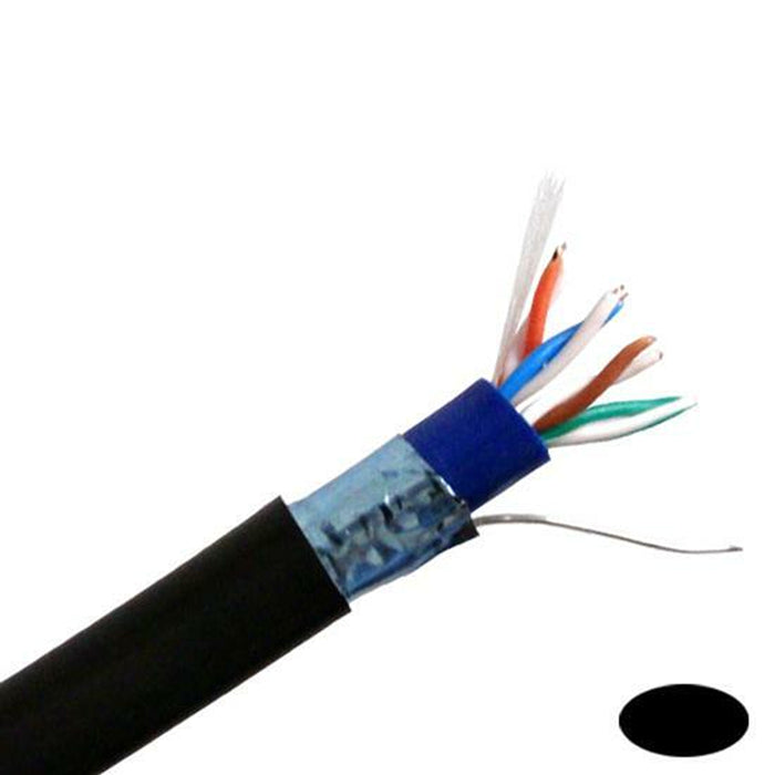 Primus Cable CAT5E Outdoor Bulk Ethernet Cable, Direct Burial Shielded Solid Copper, 24 AWG (1000FT) - Spool, Black