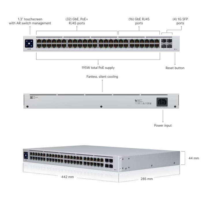 Ubiquiti UniFi Standard 48 PoE Switch, 195W [USW-48-POE]
