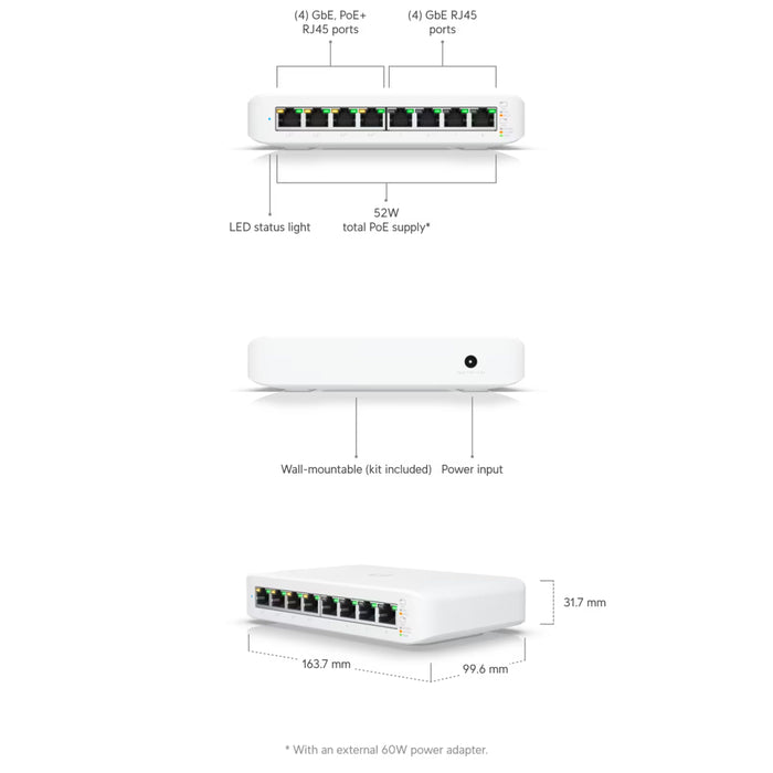 Ubiquiti UniFi Lite 8 PoE Switch, 52W [USW-Lite-8-POE]