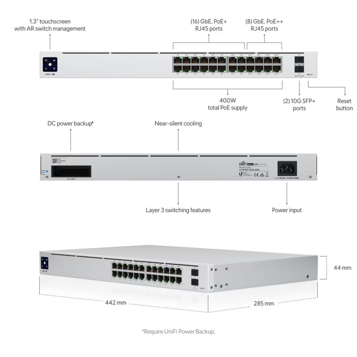 Ubiquiti UniFi Pro 24 PoE Switch, 400W [USW-Pro-24-POE]