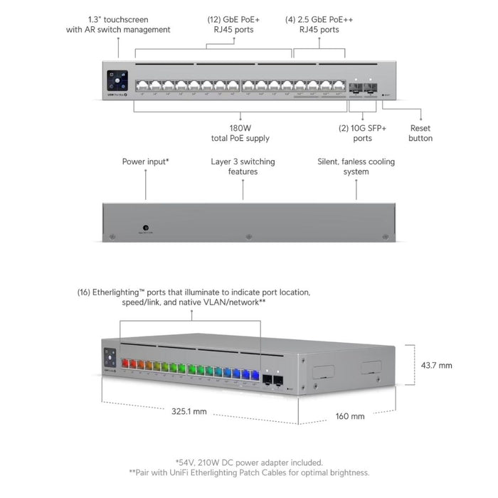 Ubiquiti UniFi Pro Max 16 PoE Switch, 180W [USW-Pro-Max-16-PoE]