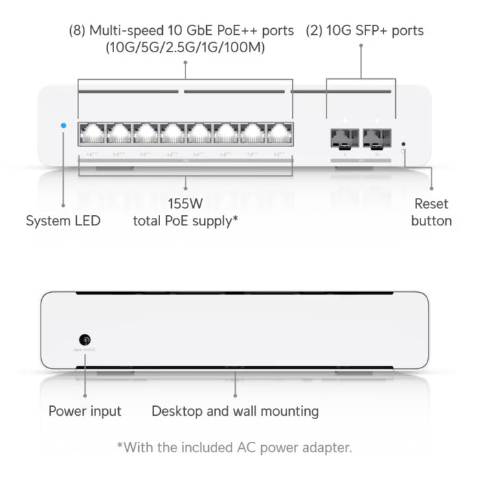 Ubiquiti UniFi Pro XG 8 PoE Switch, 155W [USW-Pro-XG-8-PoE]