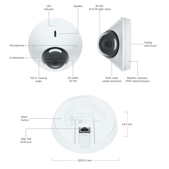 Ubiquiti UniFi G4 Dome Video Camera [UVC-G4-Dome]