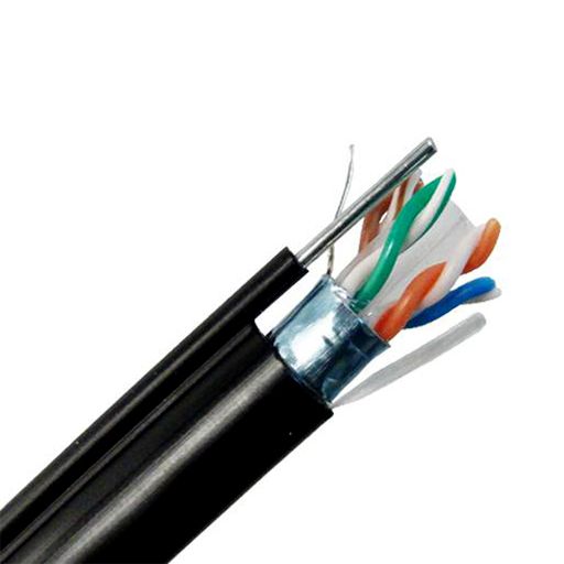 Primus Cable CAT6 600MHz Outdoor Solid shielded Bulk Cable UV/PE Jacket (F/UTP) w/ Messenger - 1000Ft. Black (wooden spool)